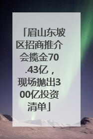 眉山东坡区招商推介会揽金70.43亿，现场抛出300亿投资清单